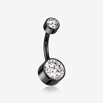 Implant Grade Titanium Blackline Internally Threaded Bezel Set Gem Belly Button Ring-Clear Gem